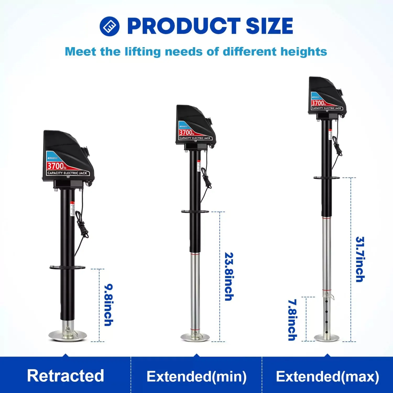 12V Electric Trailer Jack 3700lbs