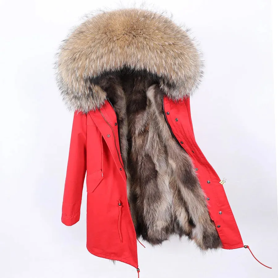 2025 Women's Black Parka with Real Fur Lining - Long Thick Winter Coat with Fox Fur & Raccoon Fur Collar | Hooded & Waterproof