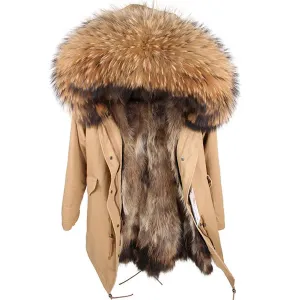2025 Women's Black Parka with Real Fur Lining - Long Thick Winter Coat with Fox Fur & Raccoon Fur Collar | Hooded & Waterproof