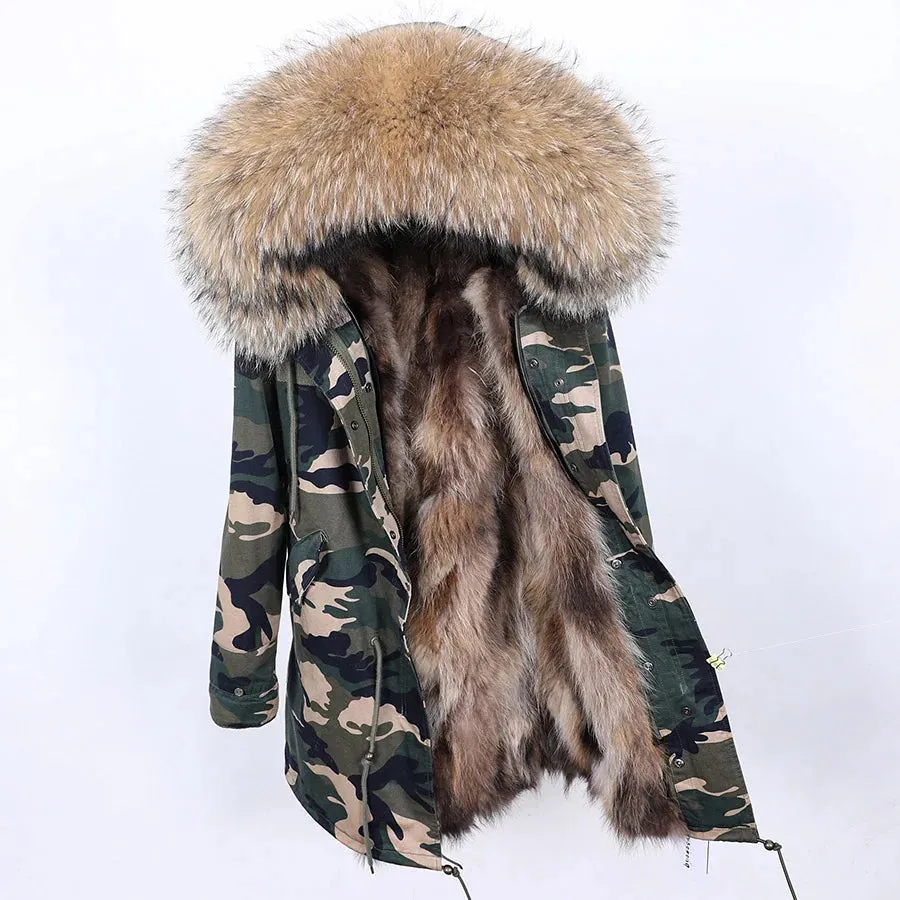 2025 Women's Black Parka with Real Fur Lining - Long Thick Winter Coat with Fox Fur & Raccoon Fur Collar | Hooded & Waterproof