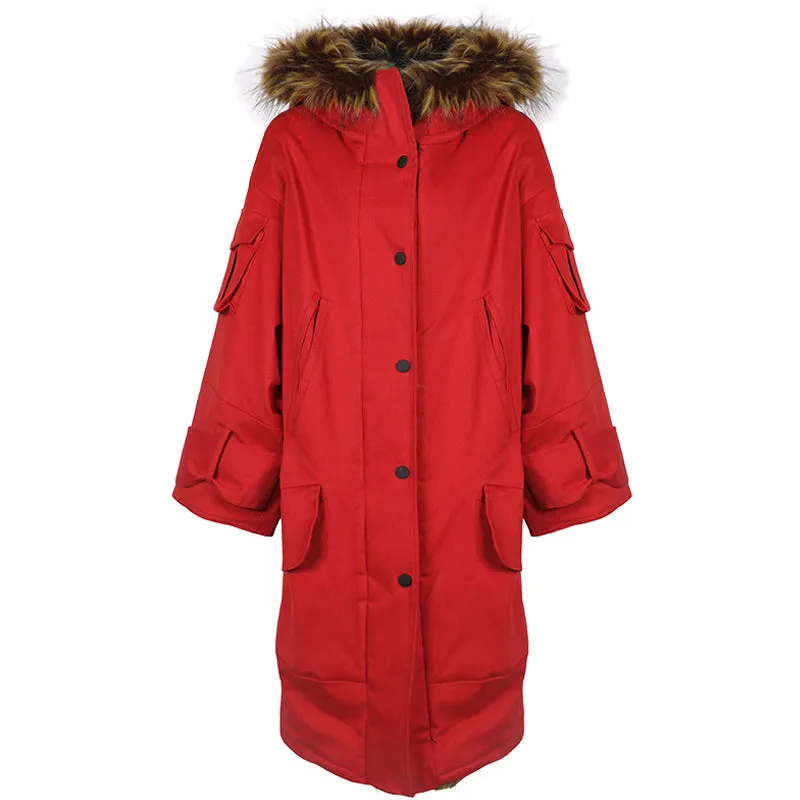 8GIRLS DESIGN FAUX FUR LINING OVERSIZED PARKA COAT IN RED