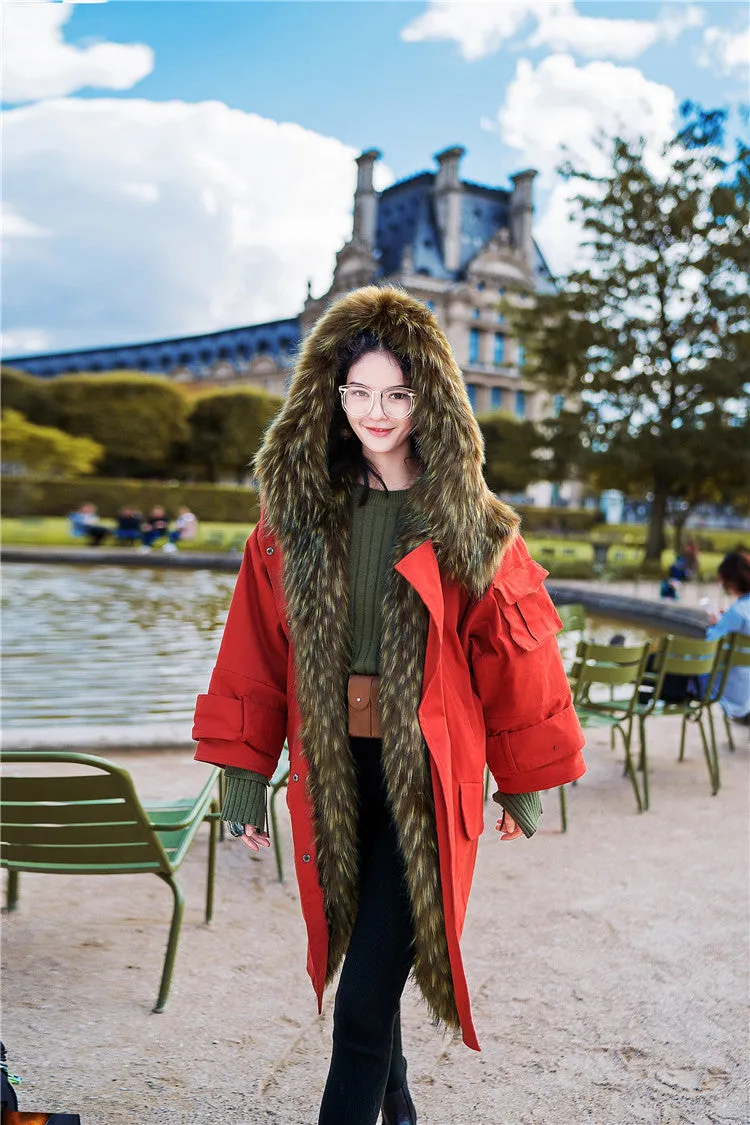 8GIRLS DESIGN FAUX FUR LINING OVERSIZED PARKA COAT IN RED