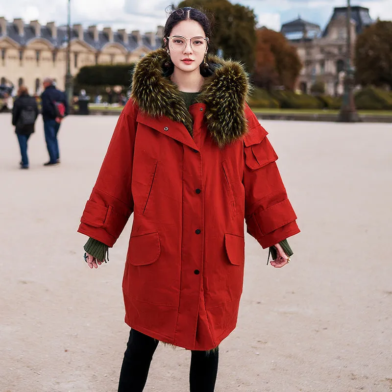 8GIRLS DESIGN FAUX FUR LINING OVERSIZED PARKA COAT IN RED