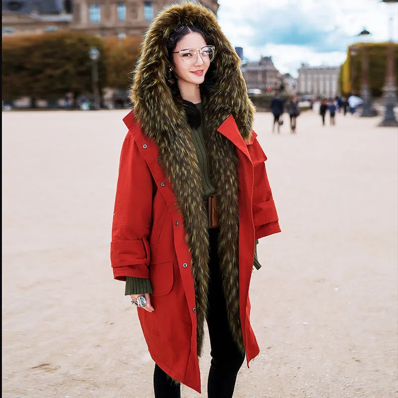 8GIRLS DESIGN FAUX FUR LINING OVERSIZED PARKA COAT IN RED