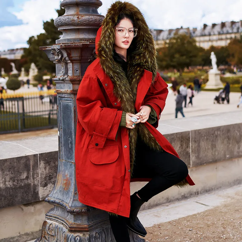 8GIRLS DESIGN FAUX FUR LINING OVERSIZED PARKA COAT IN RED
