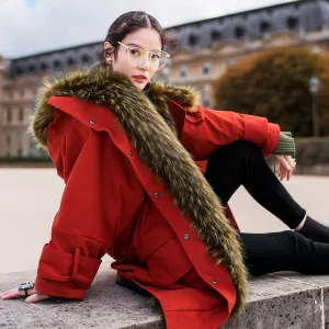 8GIRLS DESIGN FAUX FUR LINING OVERSIZED PARKA COAT IN RED