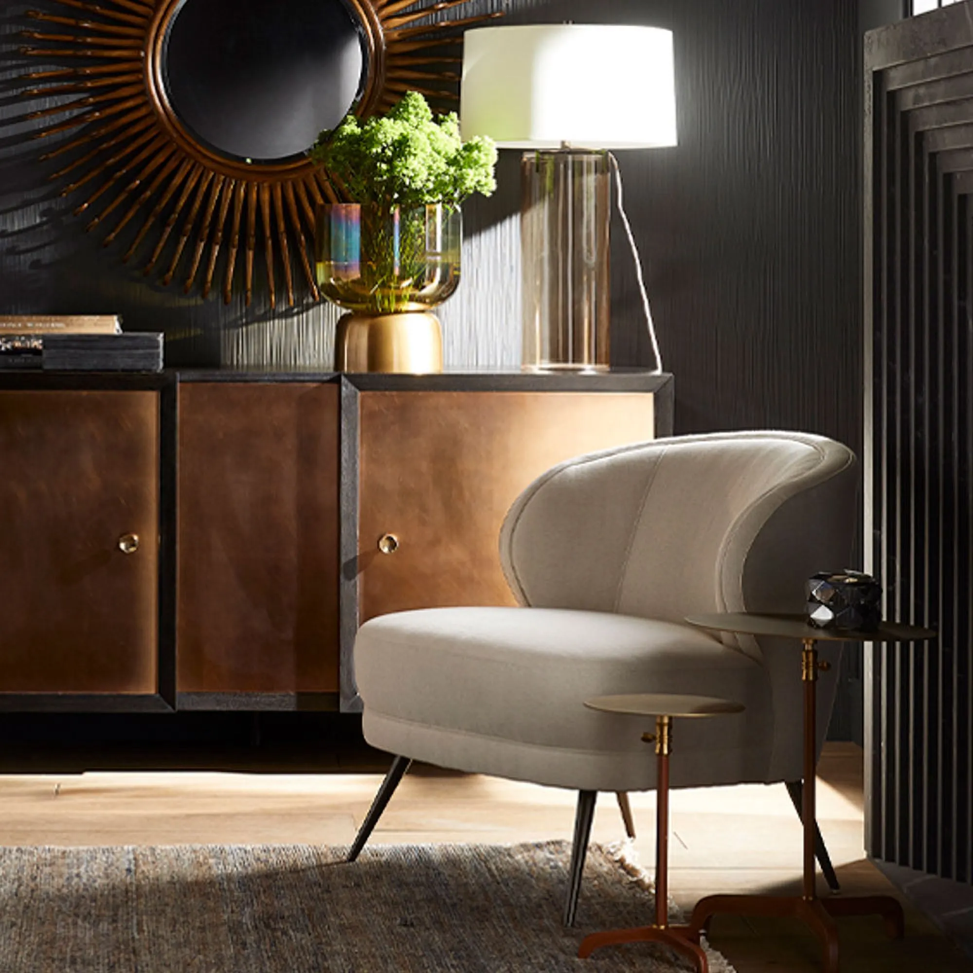 Addison Large Accent Table- Brass and Leather