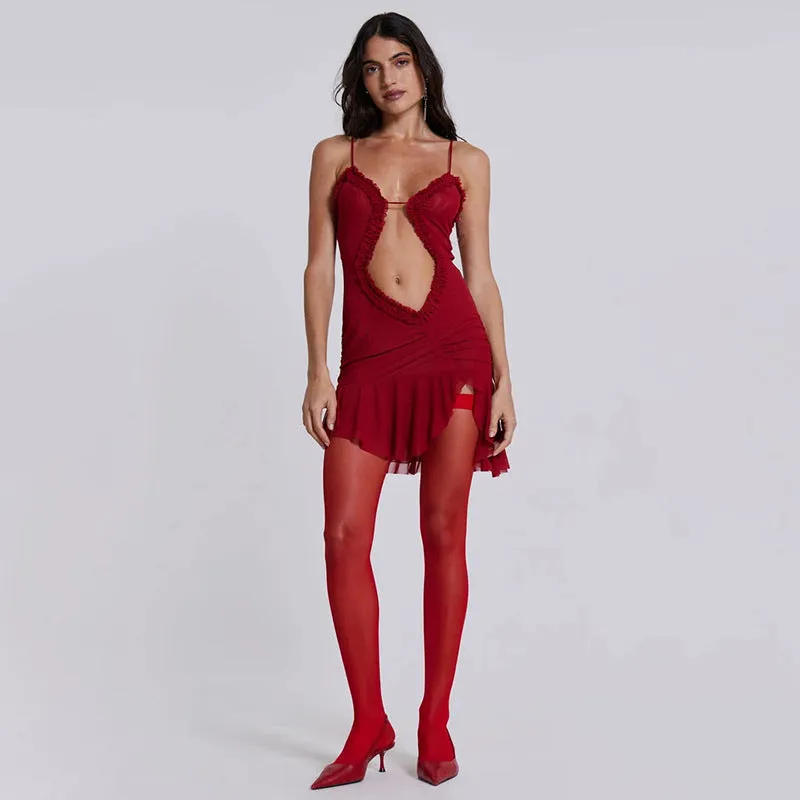 Adrianne Mesh Ruffled Backless Mini Dress