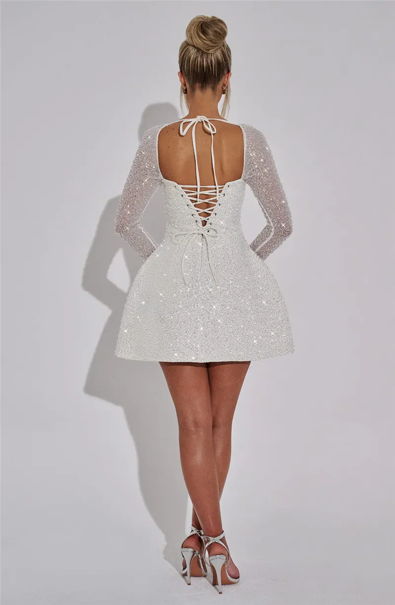 Alana Sequins Long Sleeve Backless Sexy Mini Dress