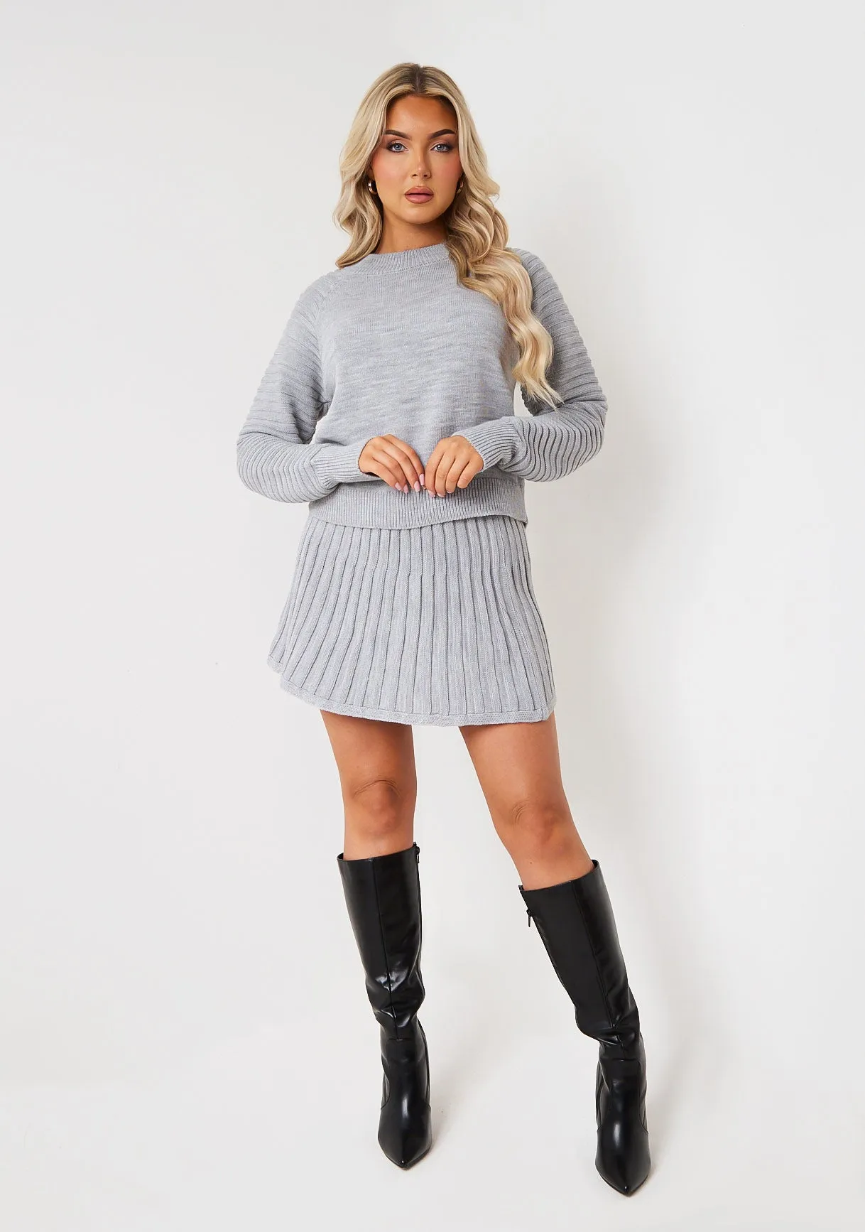 Annie Light Grey High Neck Knitted Jumper