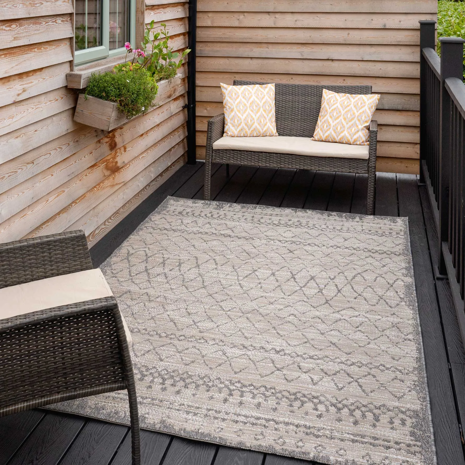 Beige Scandi Textured Flatweave Indoor Outdoor Area Rug - Marazza
