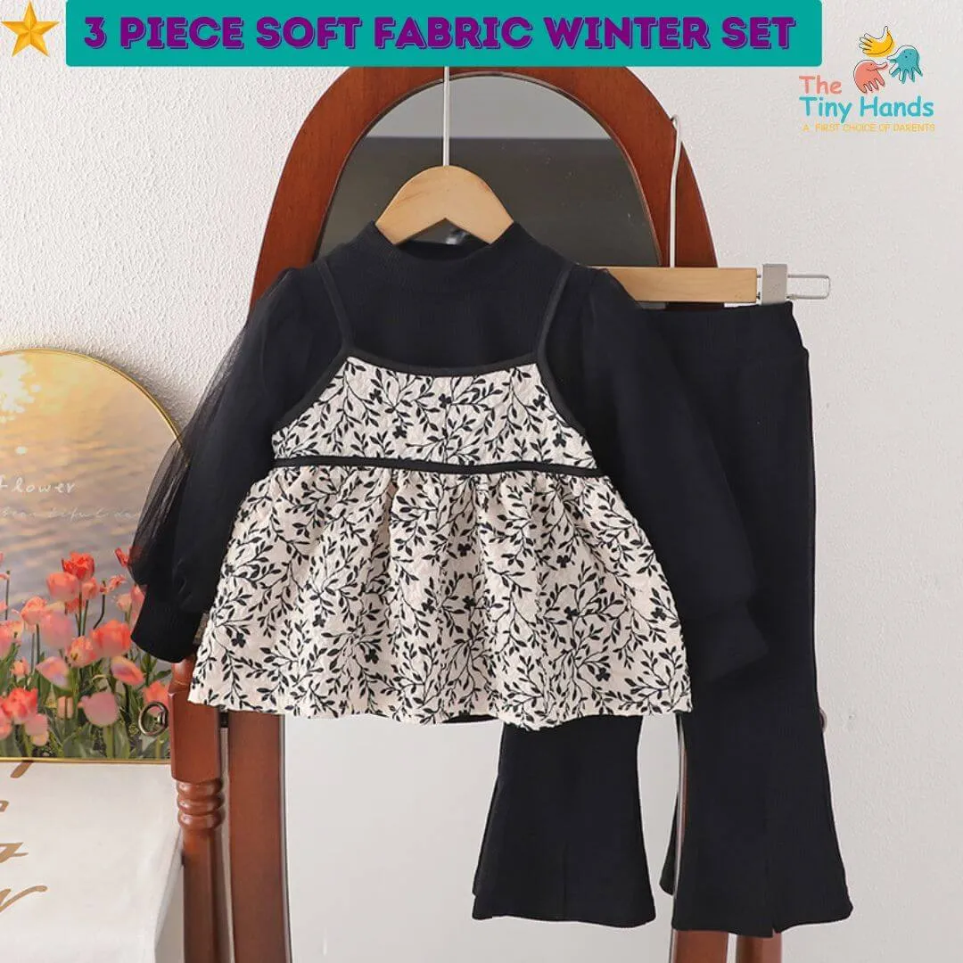 Black 3 Piece Flower Palazzo Set