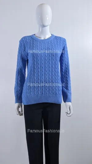 Blue Round Neck Cable Knit Jumper