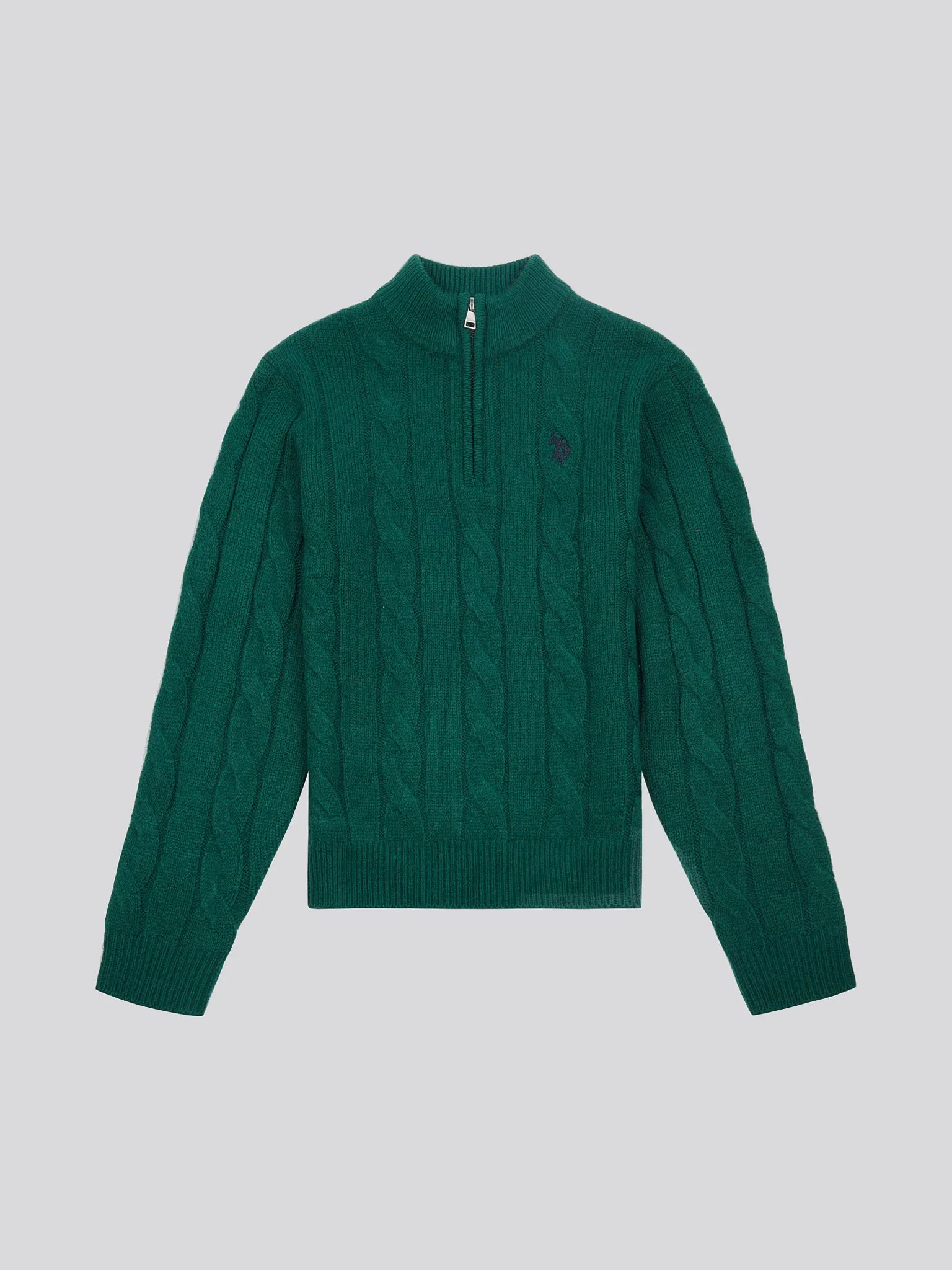 Boys Cable Knit Funnel Neck Jumper in Rain Forest