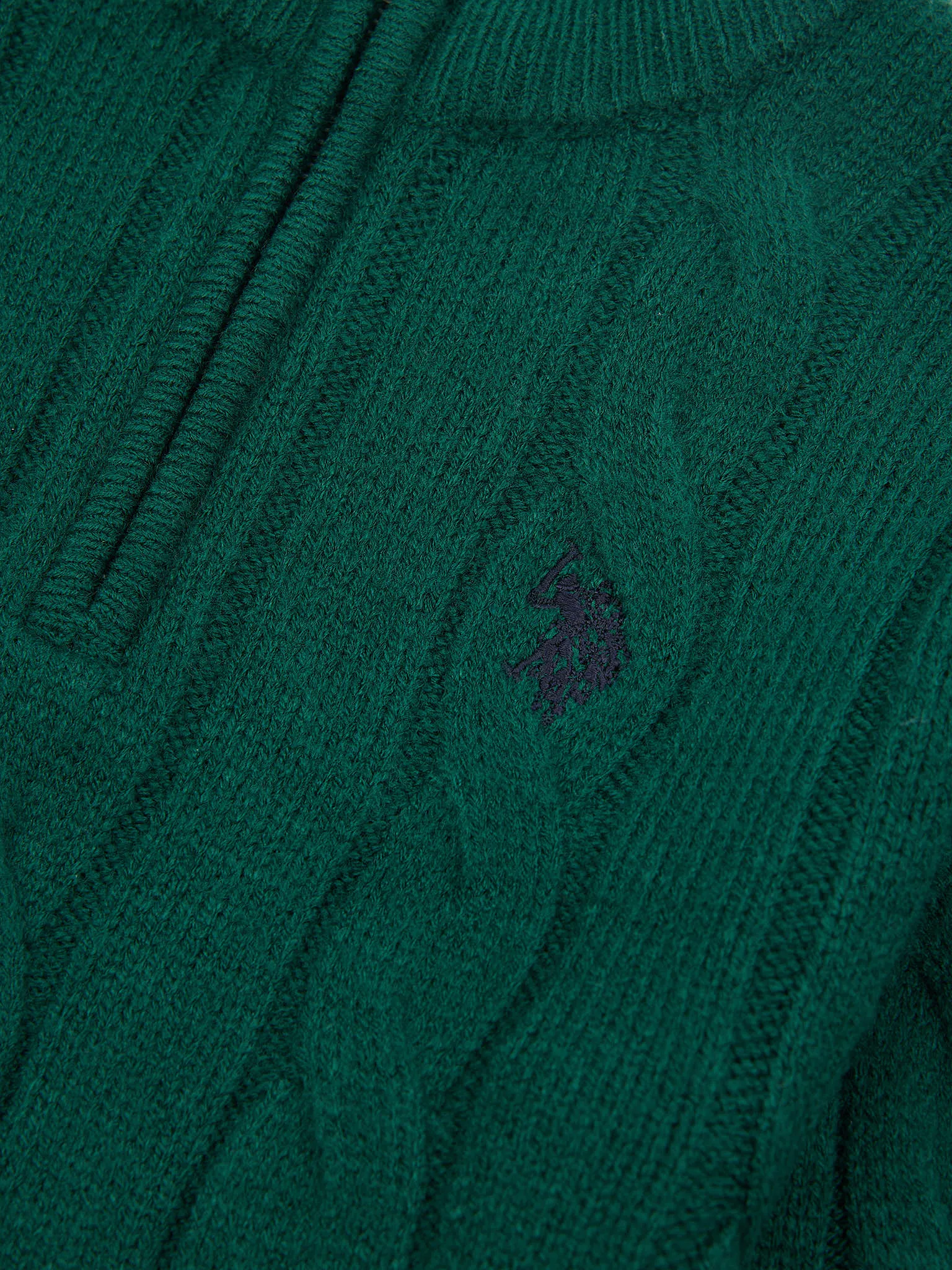 Boys Cable Knit Funnel Neck Jumper in Rain Forest