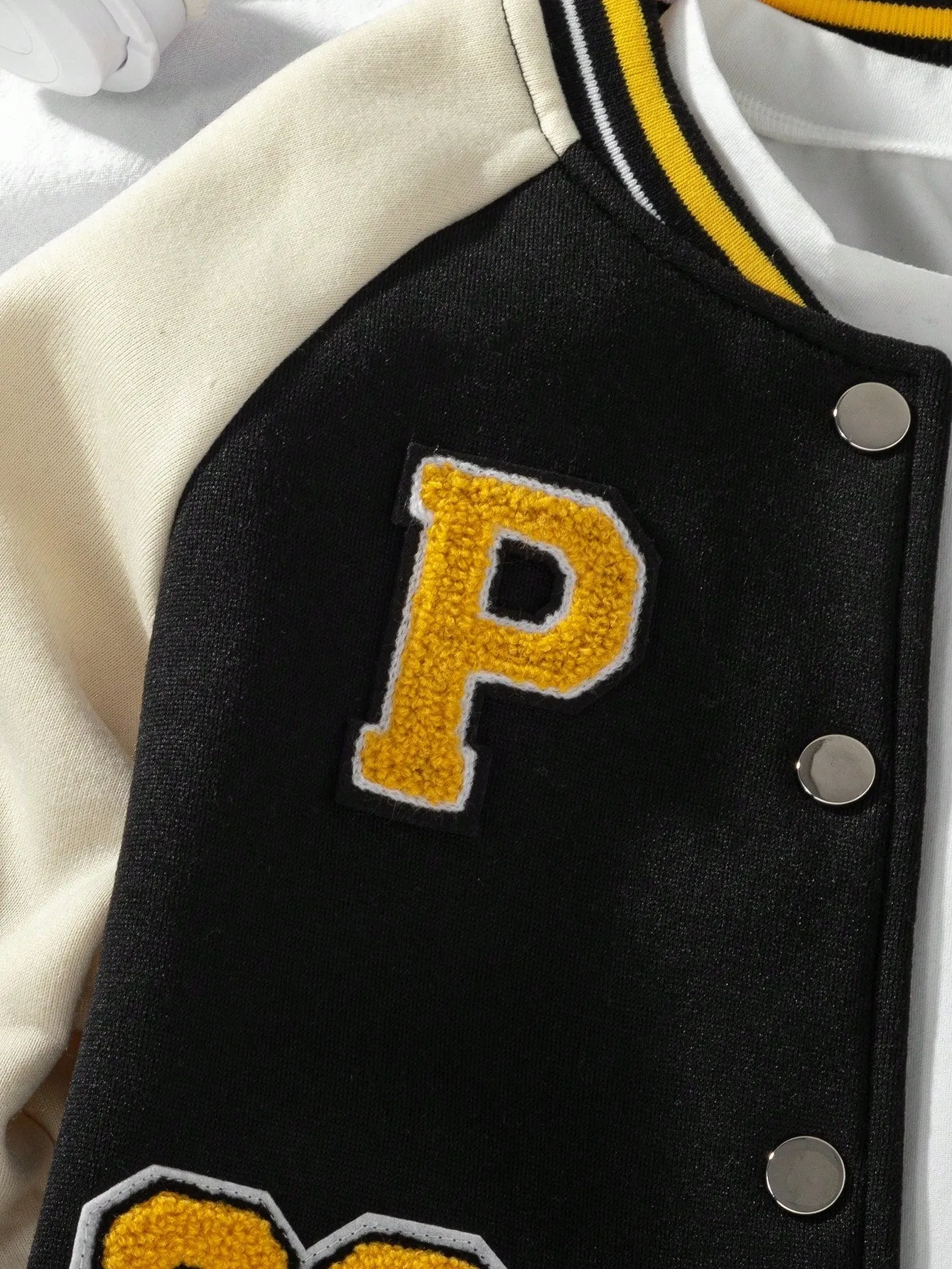 Boys' Street-Style Baseball Jacket | Black Yellow Color Block | Warm & Versatile