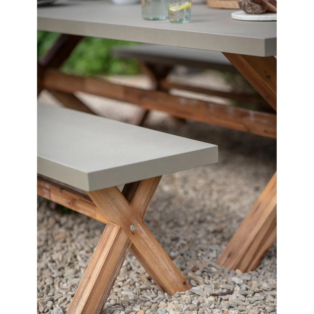 Burford Table and Bench Set, Large in Natural - Polystone