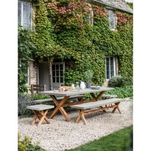 Burford Table and Bench Set, Large in Natural - Polystone