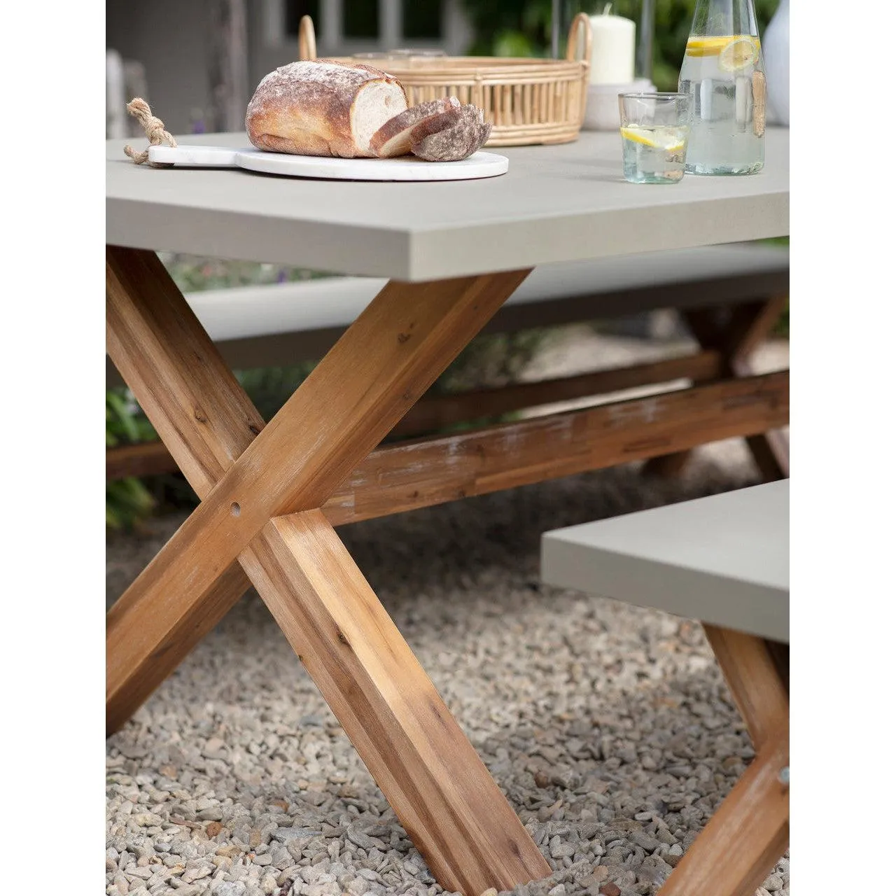 Burford Table and Bench Set, Large in Natural - Polystone