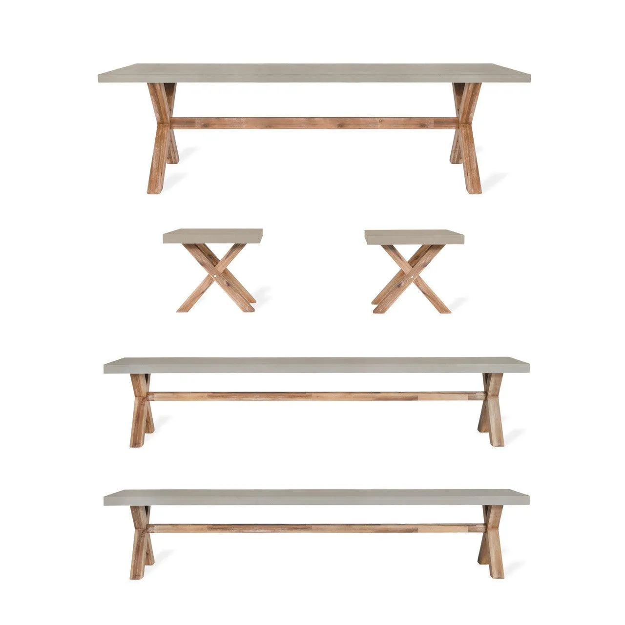 Burford Table and Bench Set, Large in Natural - Polystone