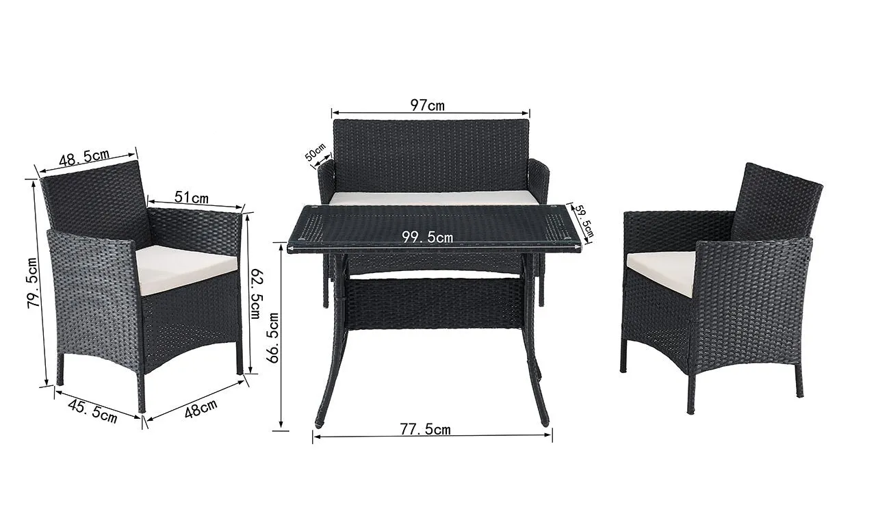 Calla Garden Lounge Dining Set, Black