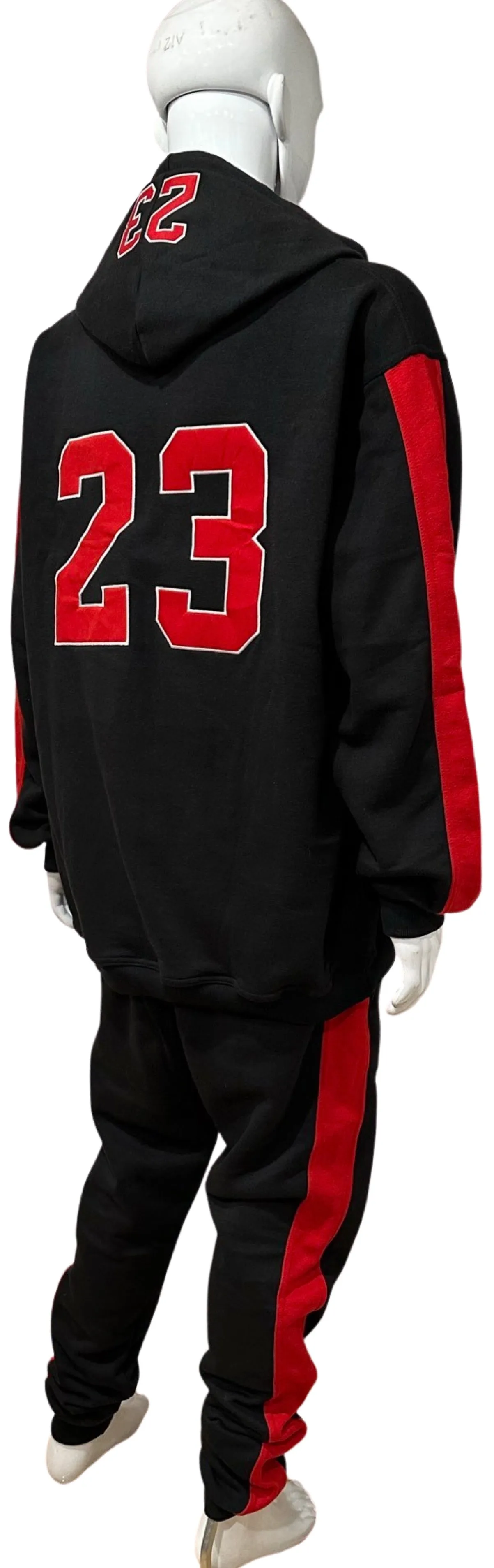 ^CHICAGO 23^ (BLACK-RED) CUT & SEW HOODED SWEATSUITS (PATCH WORK & EMBROIDERY)