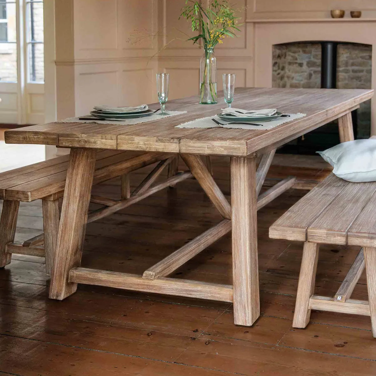 Chilford Solid Wood Dining Table and Bench Set