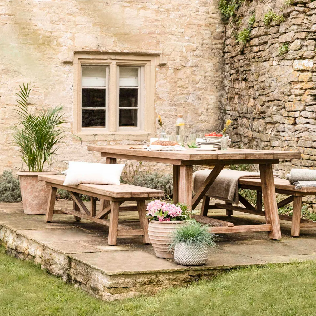 Chilford Solid Wood Dining Table and Bench Set