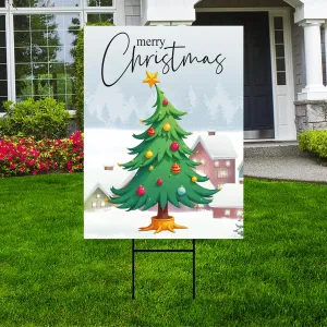 Christmas Yard Sign - Coroplast Christmas Tree Lawn Sign, Holiday, Winter,  Xmas Tree, Merry Christmas Welcome Yard Sign with Metal H-Stake