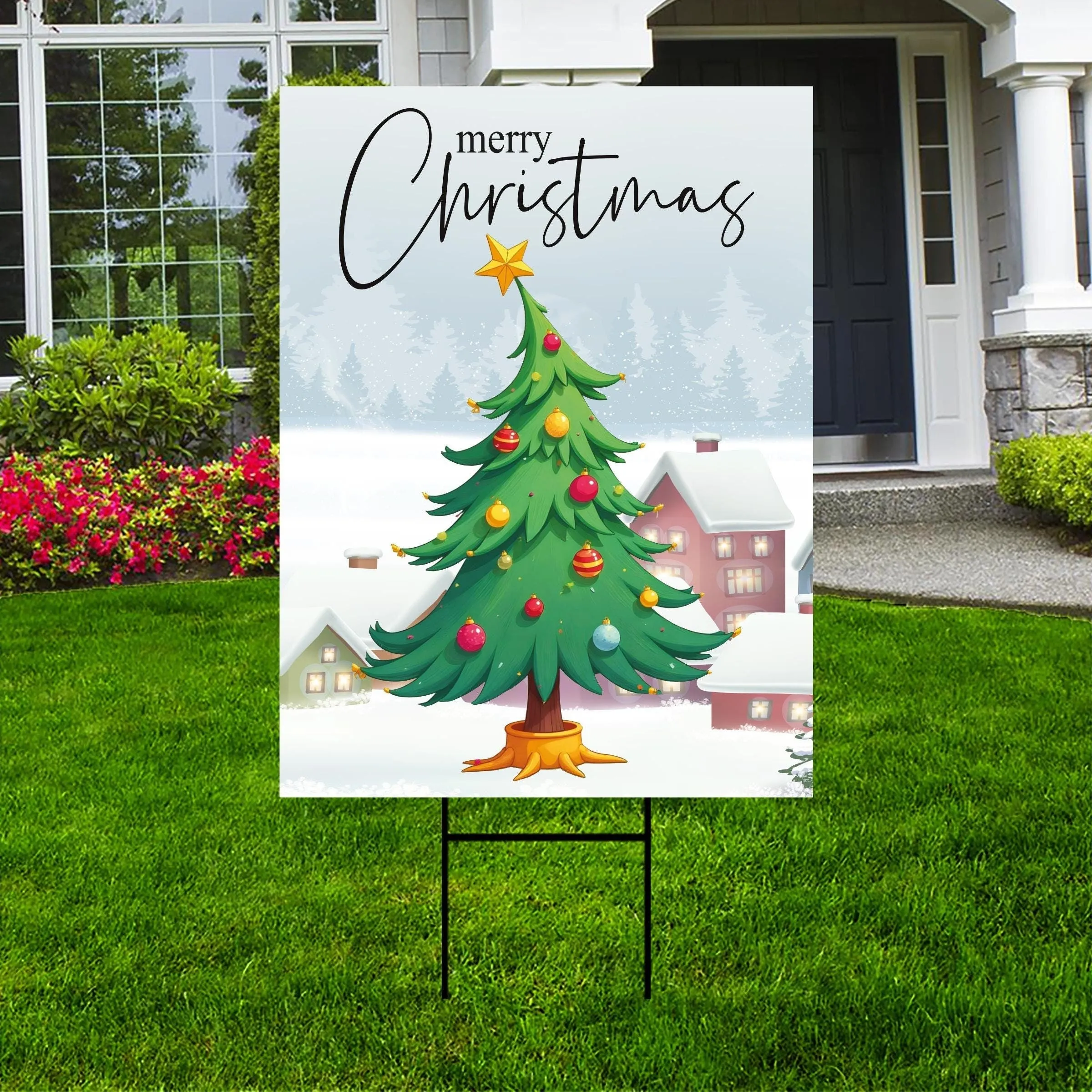 Christmas Yard Sign - Coroplast Christmas Tree Lawn Sign, Holiday, Winter,  Xmas Tree, Merry Christmas Welcome Yard Sign with Metal H-Stake