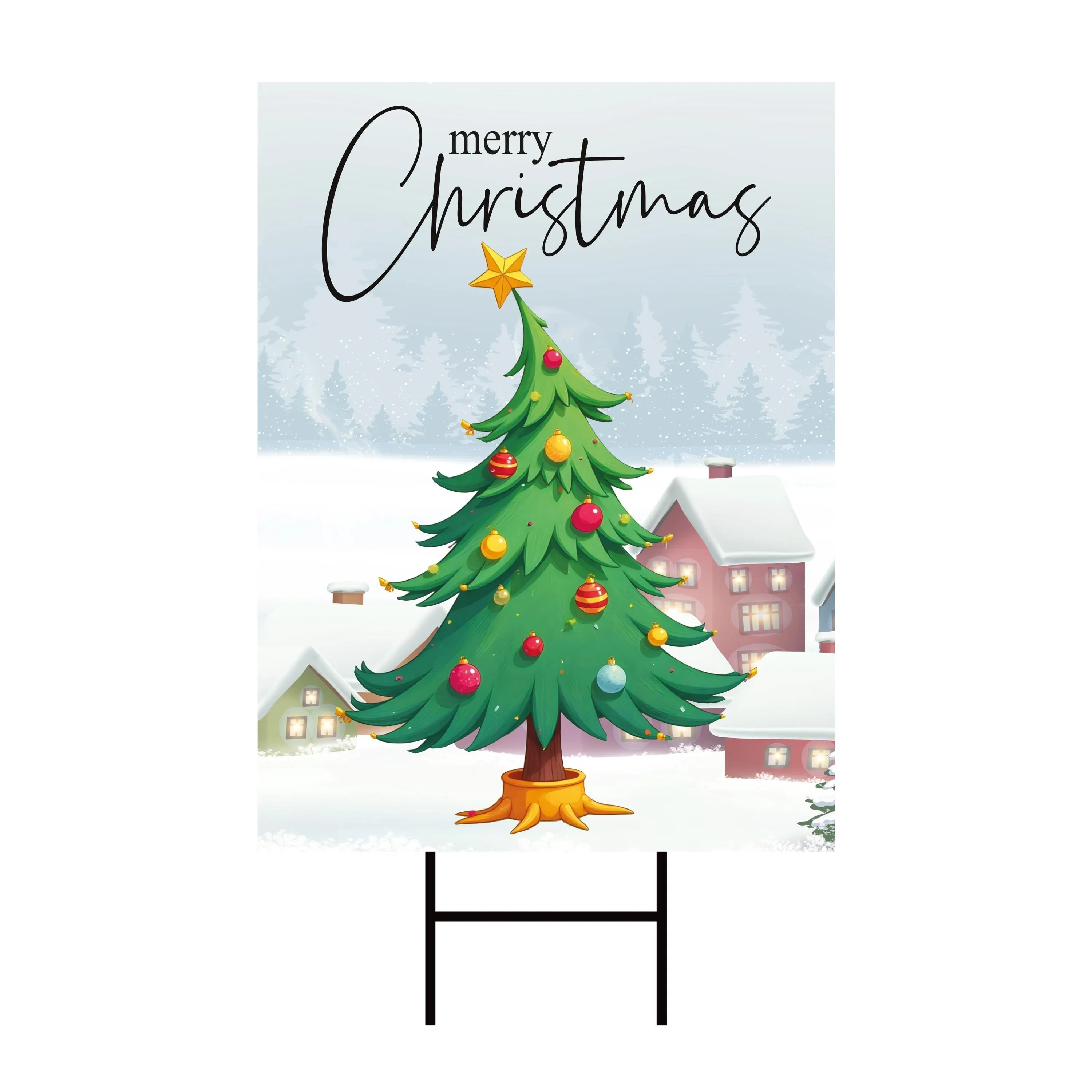 Christmas Yard Sign - Coroplast Christmas Tree Lawn Sign, Holiday, Winter,  Xmas Tree, Merry Christmas Welcome Yard Sign with Metal H-Stake