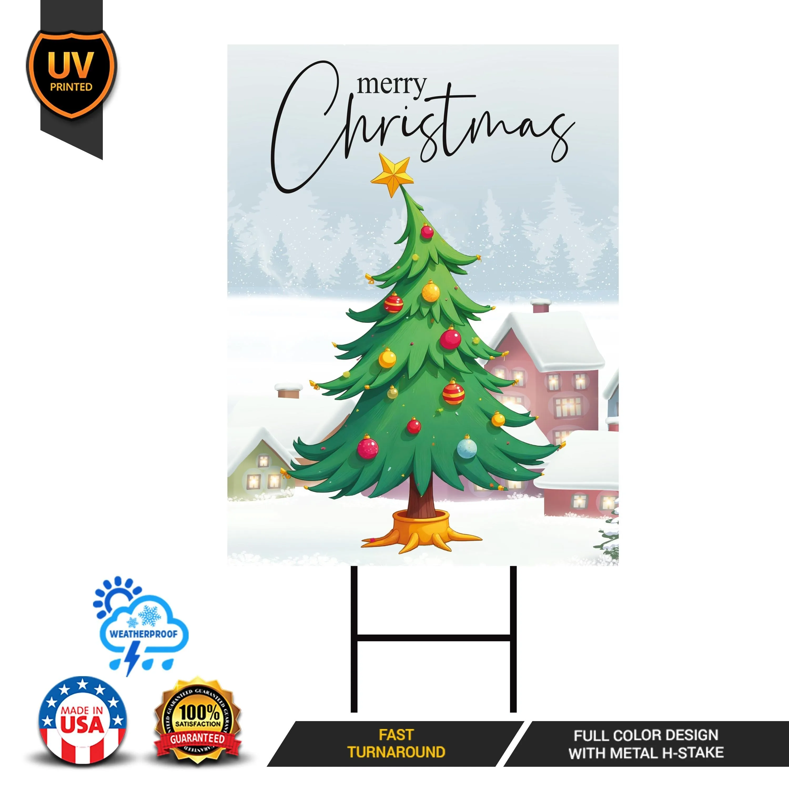 Christmas Yard Sign - Coroplast Christmas Tree Lawn Sign, Holiday, Winter,  Xmas Tree, Merry Christmas Welcome Yard Sign with Metal H-Stake