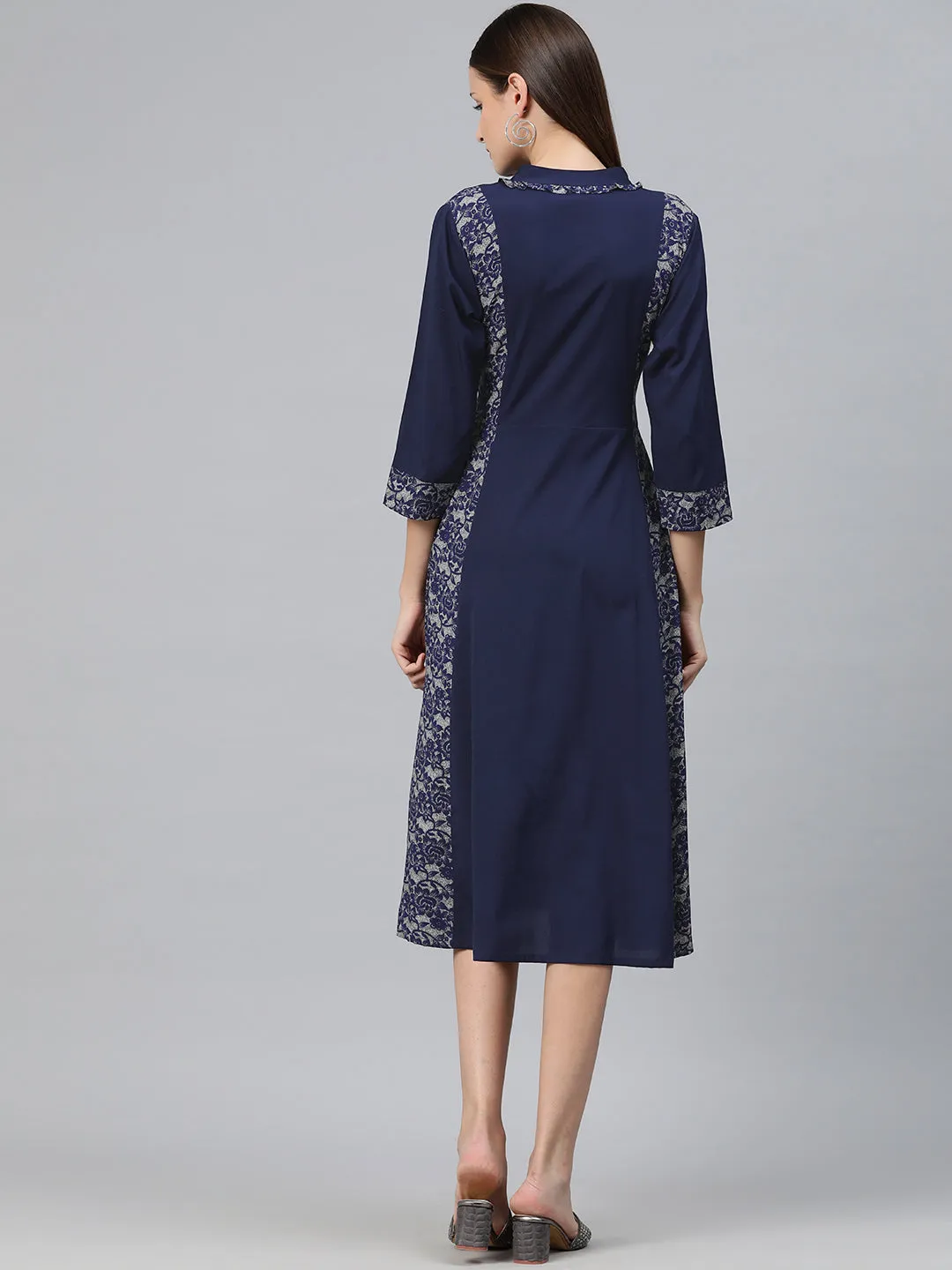 Cottinfab Women Floral Print Ruffled Crepe A-Line Midi Dress