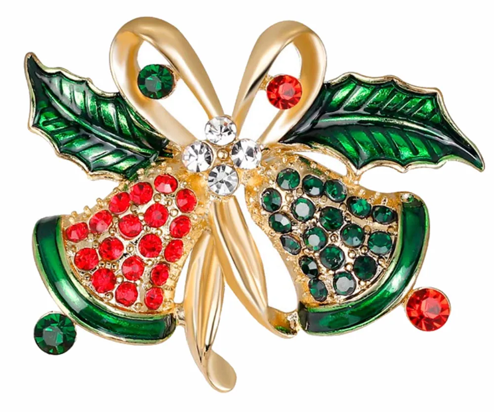 Crystal Bells Christmas Brooch