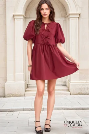 Dalila Puff Sleeves Bow Detail Mini Dress