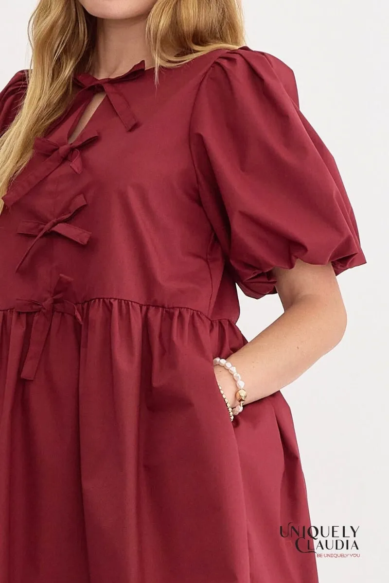 Dalila Puff Sleeves Bow Detail Mini Dress