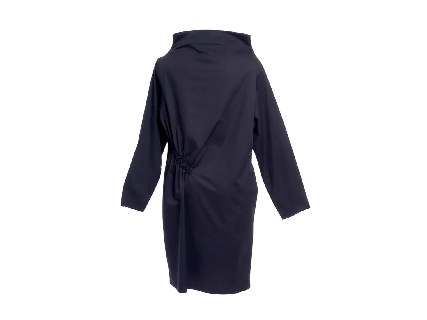 Dark Blue  Wool Diagonal Gathering Dress
