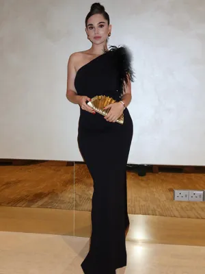 Diana One Shoulder Feather Backless Sexy Maxi Dress