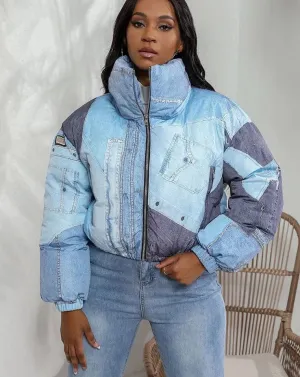 Double Down Denim Puffer Coat
