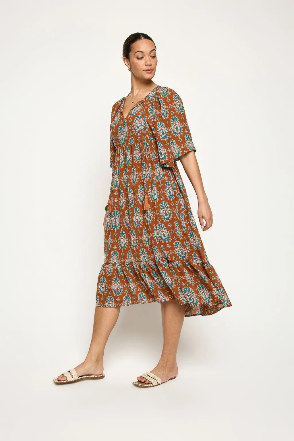 Everly Flowy Tiered Dress with Tassels