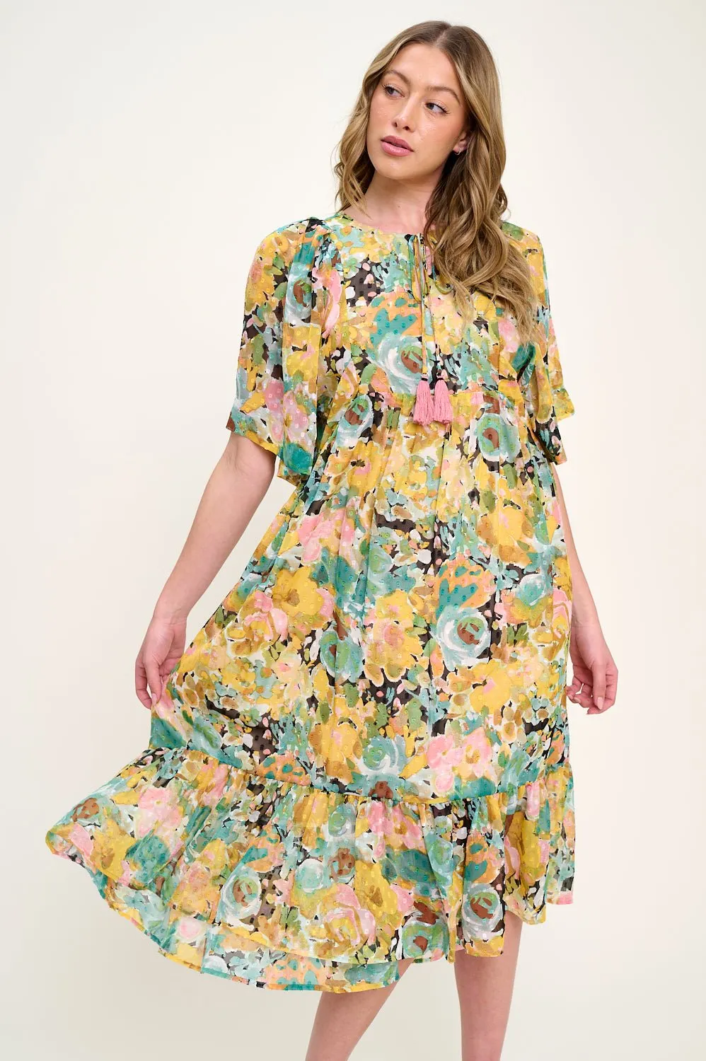 Everly Flowy Tiered Dress with Tassels