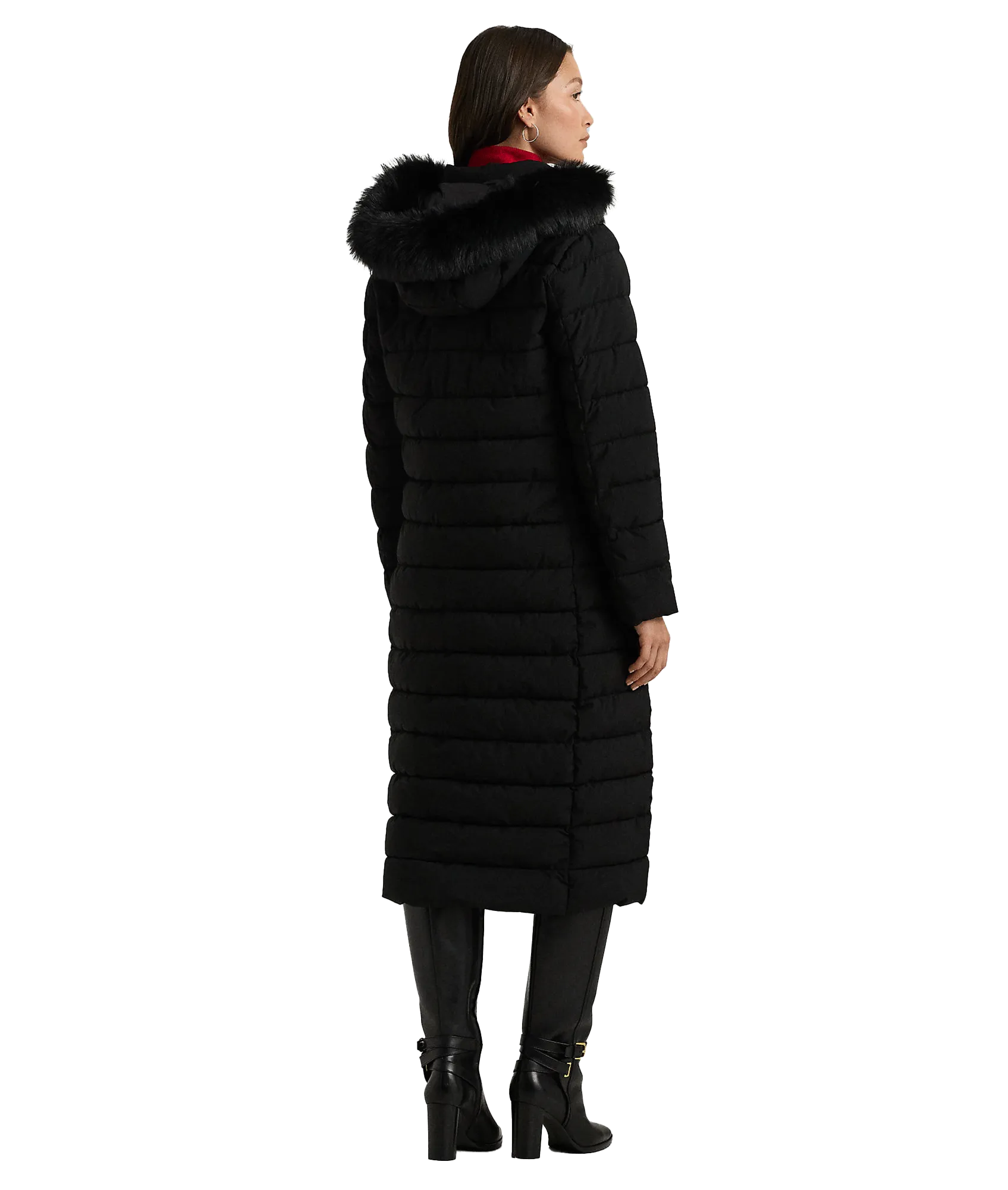 Faux-fur-trim Quilted Hooded Coat - Black