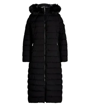 Faux-fur-trim Quilted Hooded Coat - Black