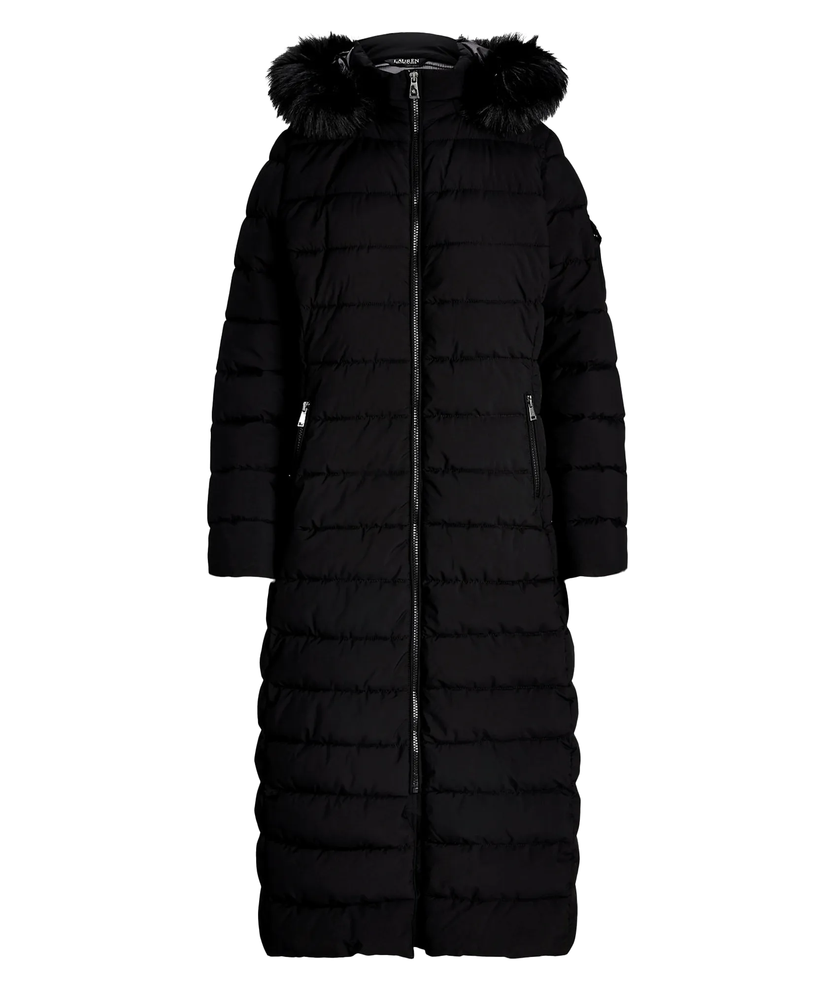 Faux-fur-trim Quilted Hooded Coat - Black