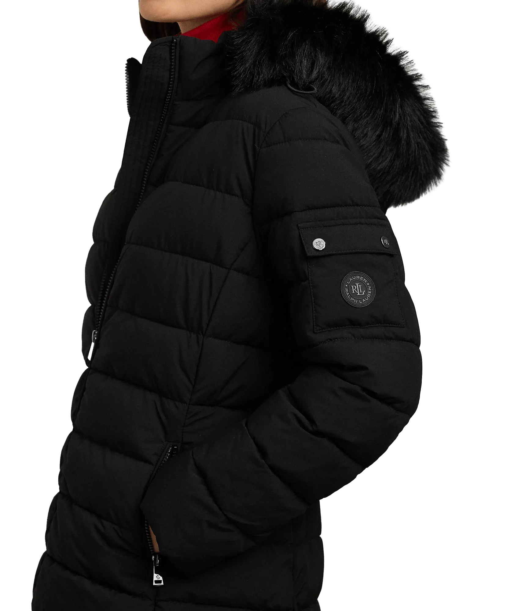 Faux-fur-trim Quilted Hooded Coat - Black