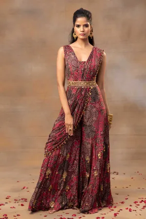 Floral Draped Red Jumpsuit