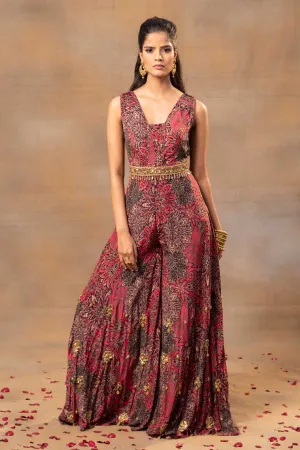 Floral Flared Red Jumpsuit