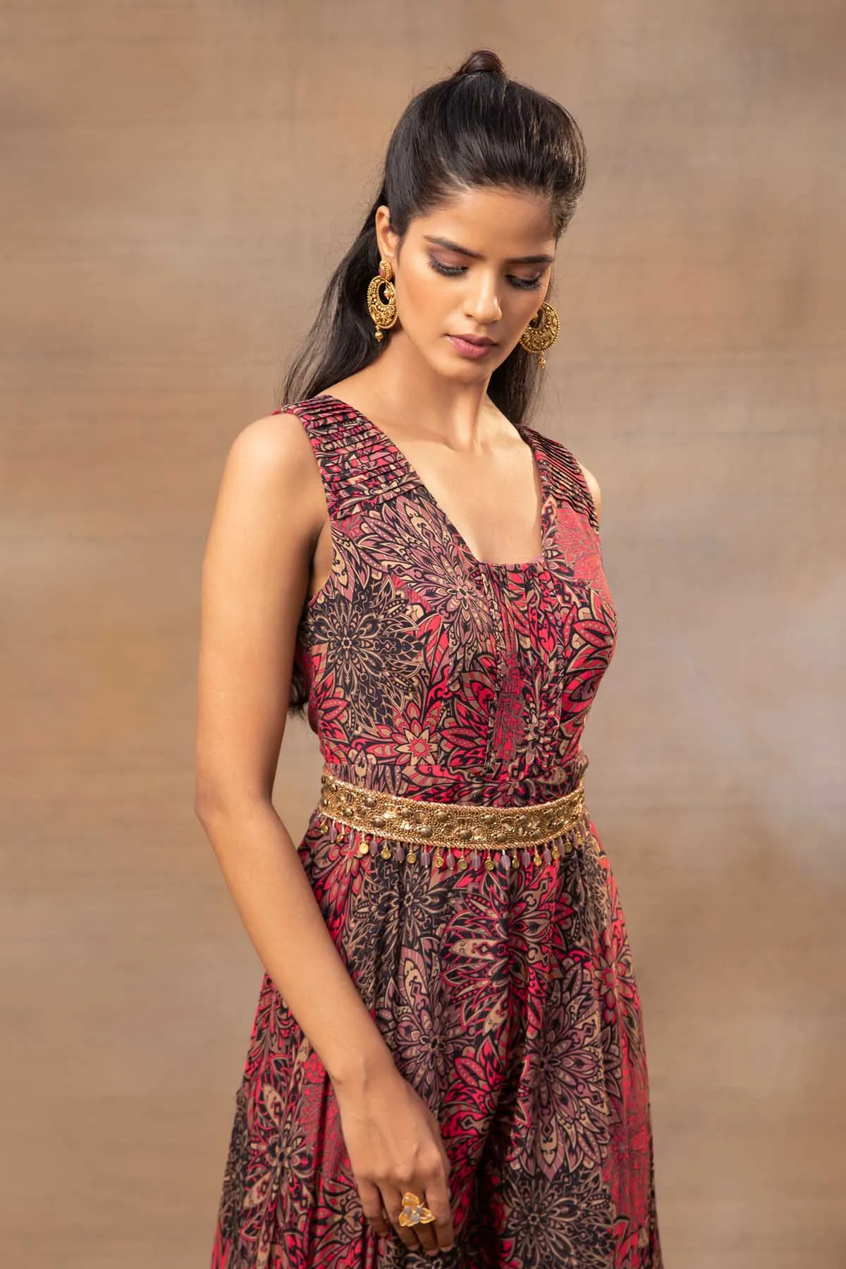 Floral Flared Red Jumpsuit