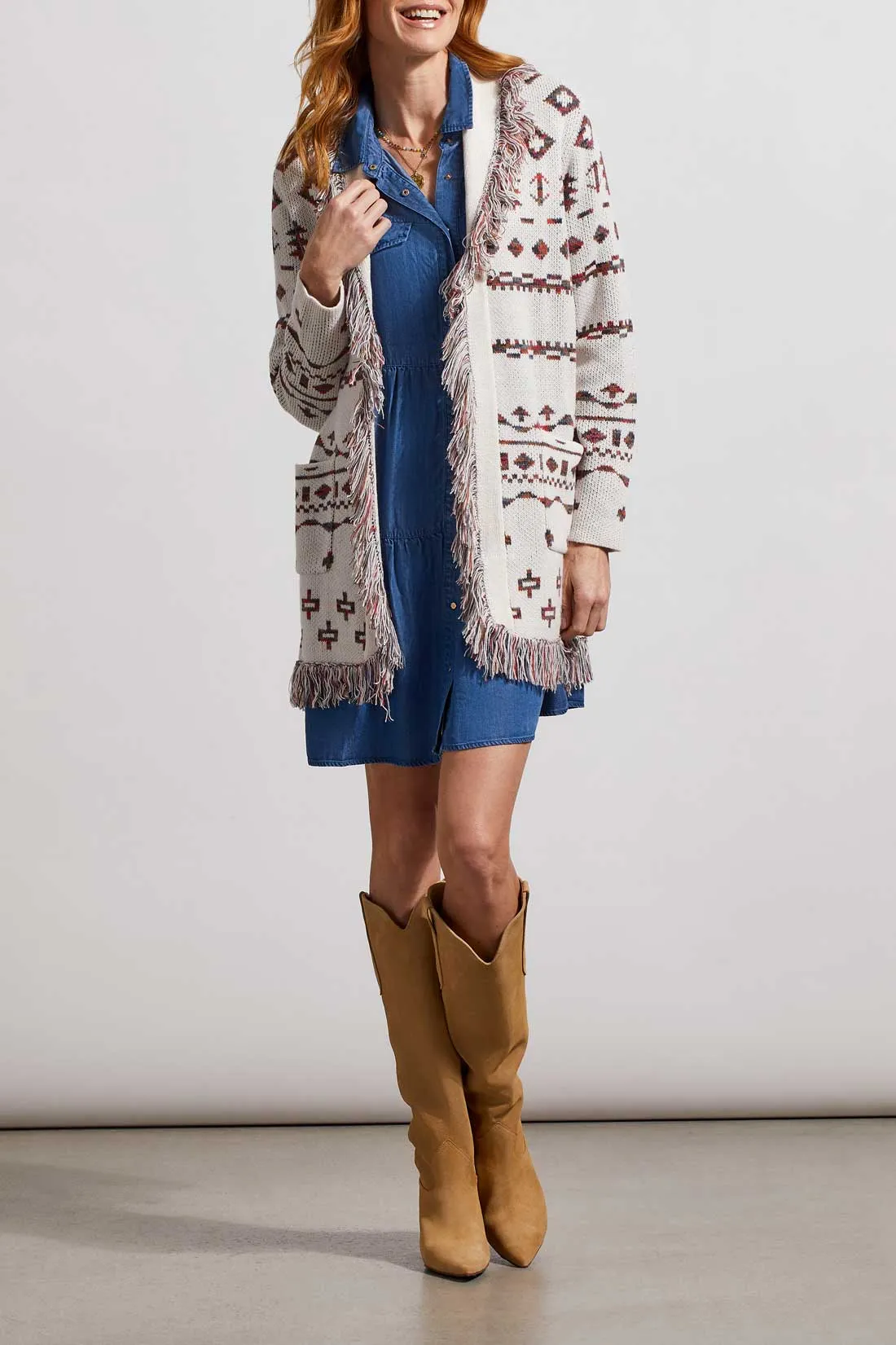 Fringed Shawl Collar Cardigan