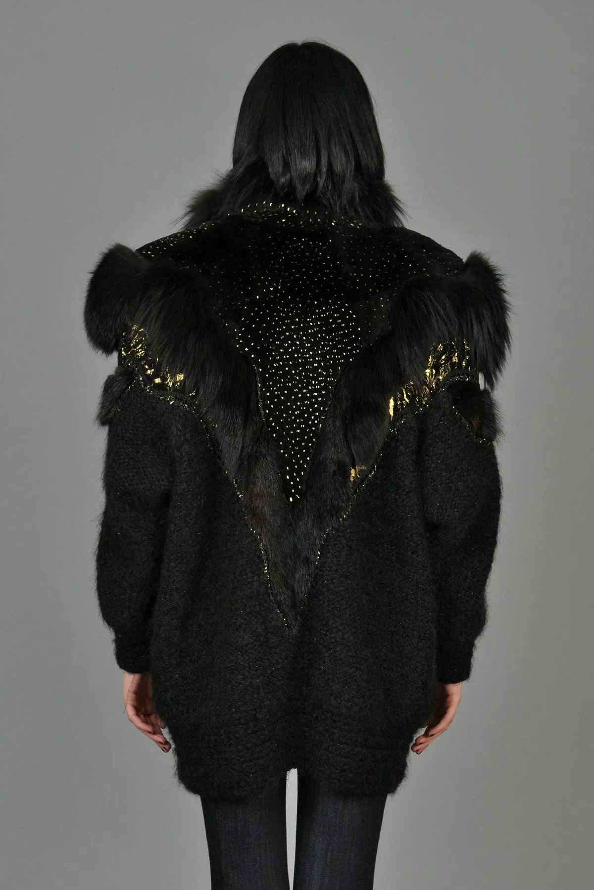 Hand-Painted Mohair Coat w/Leather   Fur Trim
